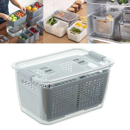 2 in 1 Multifunctional Refrigerator Fruits and Vegetable Storage Container - Grey_0